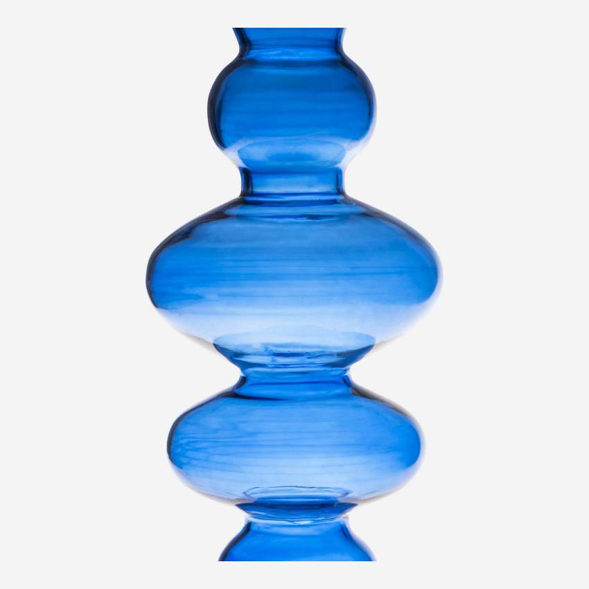 Bougeoir en verre soufflé - 15 x 33 cm - Bleu
