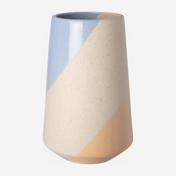 Vase aus Sandstein - 16 x 25 cm - Blau, Beige und Orange
