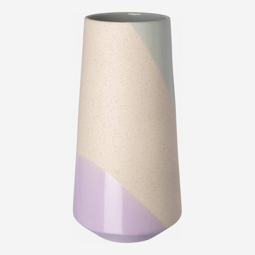 Vase en grès - 15 x 33 cm - Vert, beige et violet