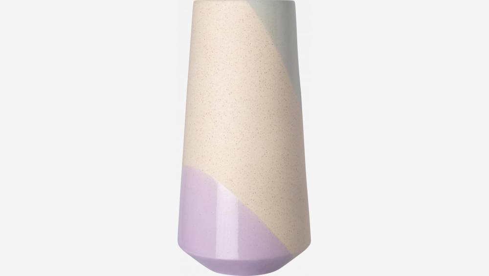 Vase en grès - 15 x 33 cm - Vert, beige et violet