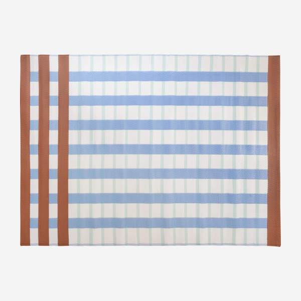 Buitentapijt - 180 x 240 cm - Blauw en bruin patroon - Design by Floriane Jacques
