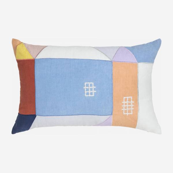 Cuscino in lino ricamato - 40 x 60 cm - Motivo Maison - Design di Floriane Jacques