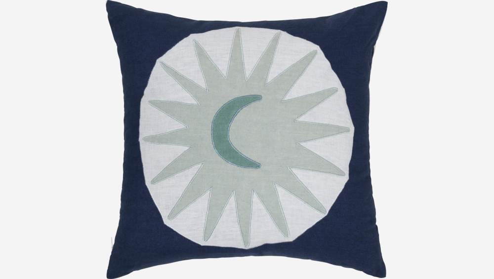 Cuscino in lino ricamato - 45 x 45 cm - Motivo luna - Design di Floriane Jacques