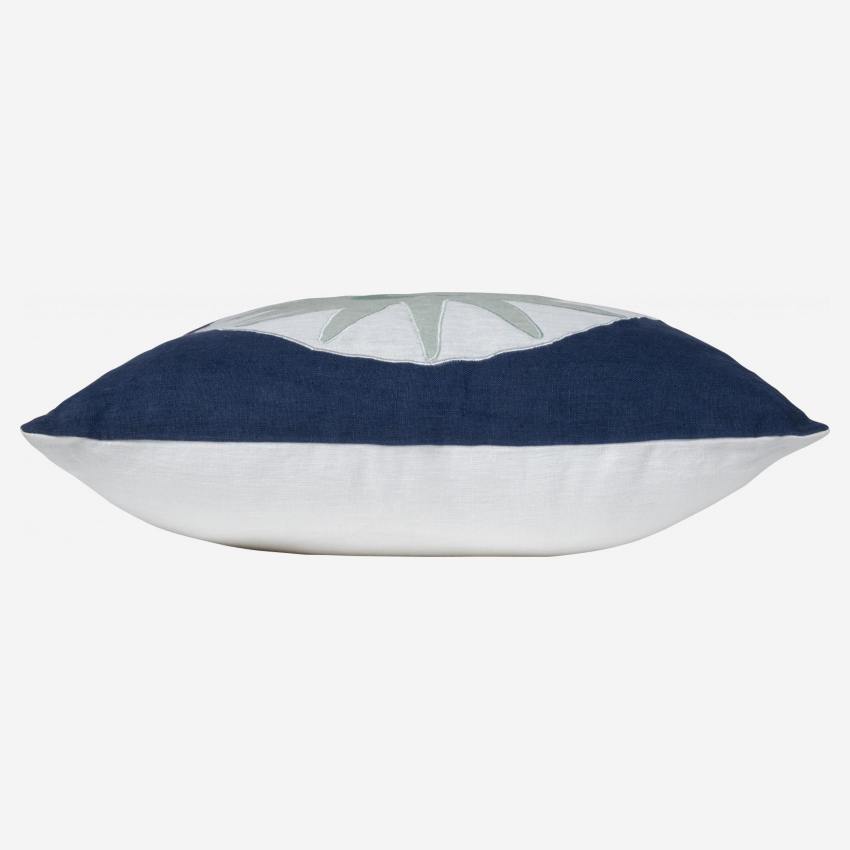Cuscino in lino ricamato - 45 x 45 cm - Motivo luna - Design di Floriane Jacques