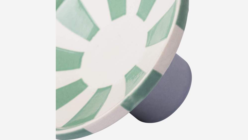 Castiçal em grés - 9 x 5 cm - Riscas verdes - Design by Chloé Le Cam