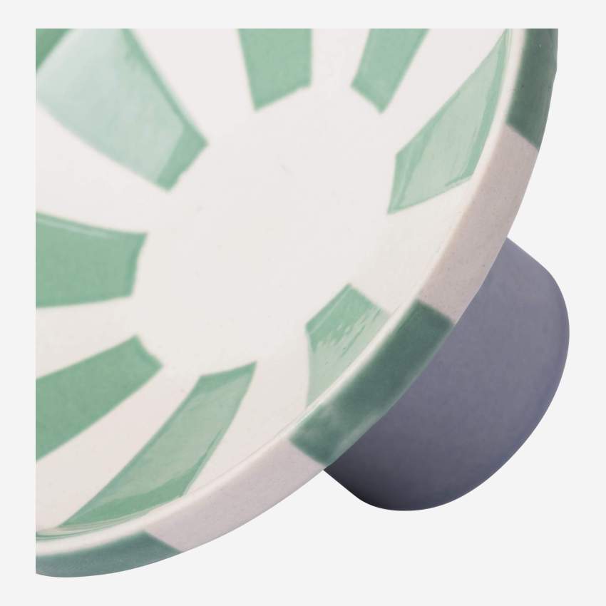 Castiçal em grés - 9 x 5 cm - Riscas verdes - Design by Chloé Le Cam