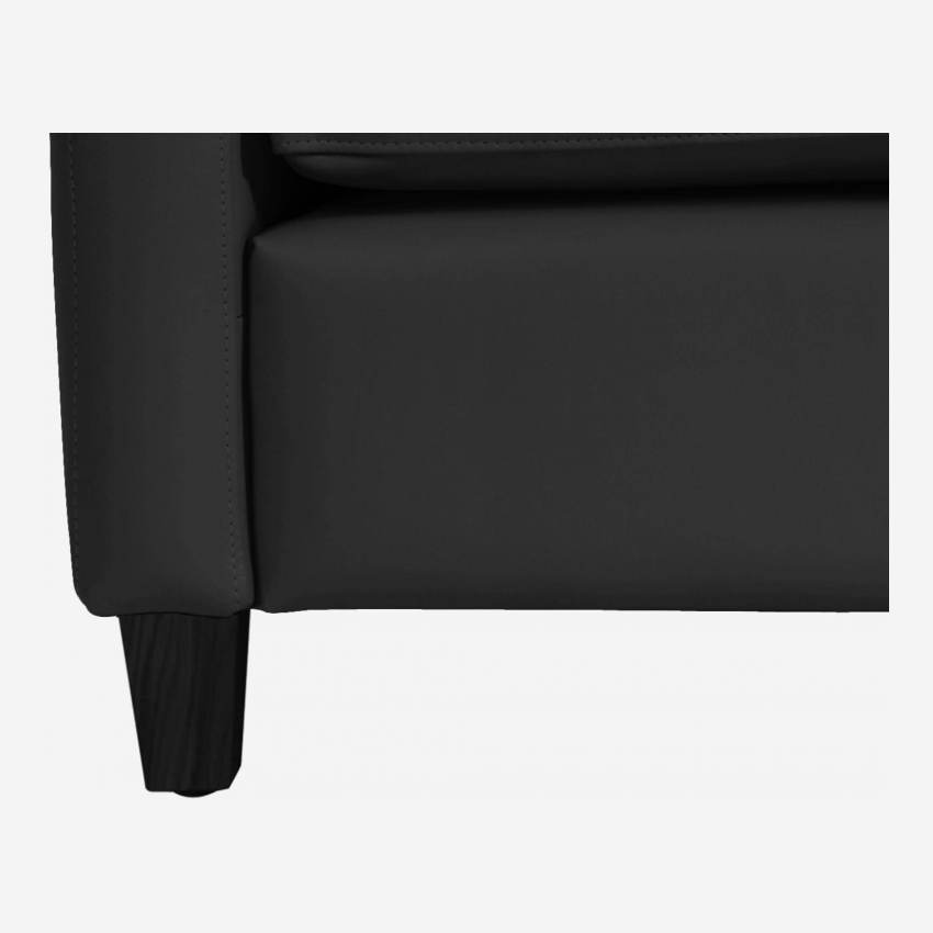Canapé compact en cuir - Noir - Pieds noirs
