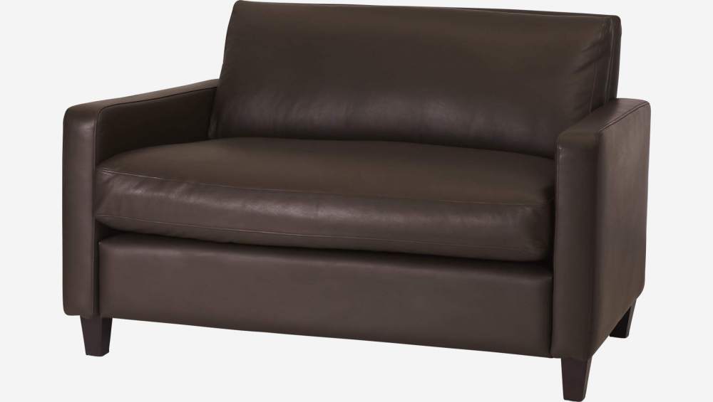 Canapé compact en cuir - Marron - Pieds noirs