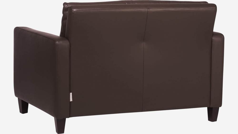 Canapé compact en cuir - Marron - Pieds noirs
