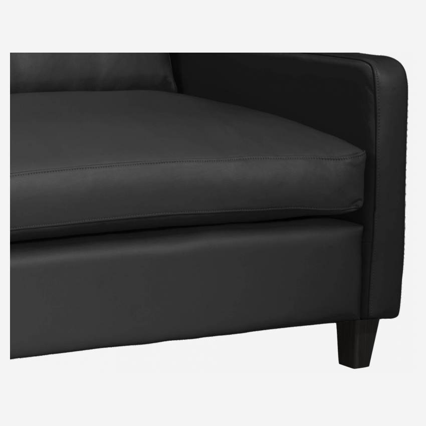 Canapé 2 places en cuir - Noir - Pieds noirs