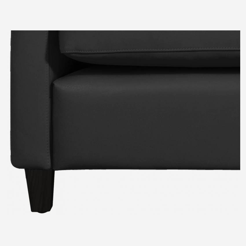 Canapé 2 places en cuir - Noir - Pieds noirs