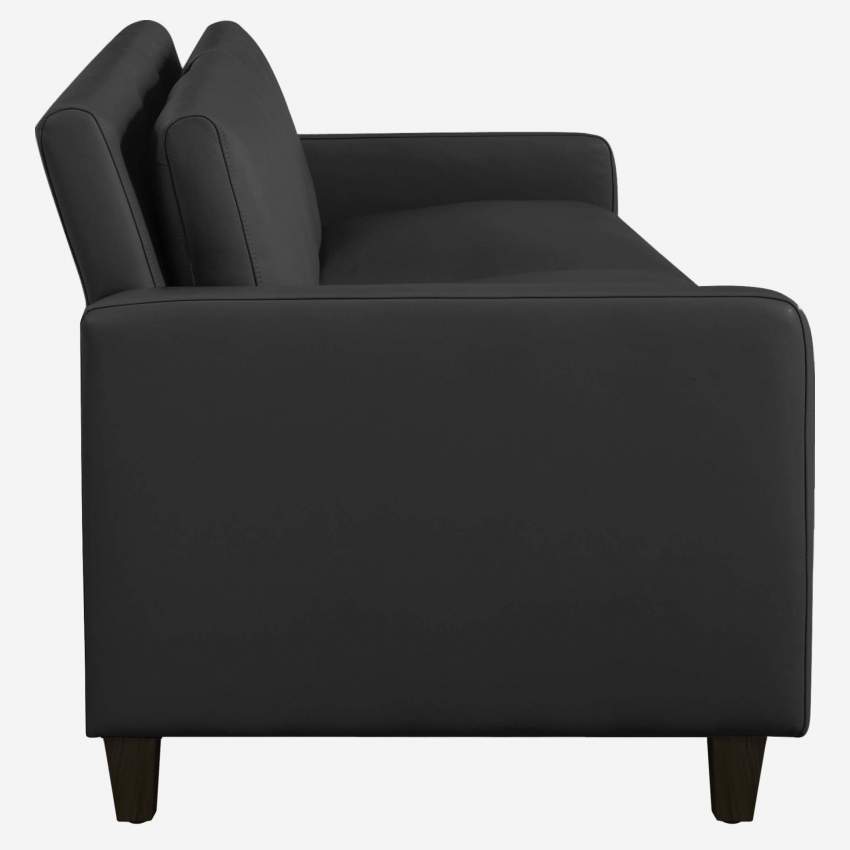 3-Sitzer-Sofa aus Leder - Schwarz - Schwarze Füße