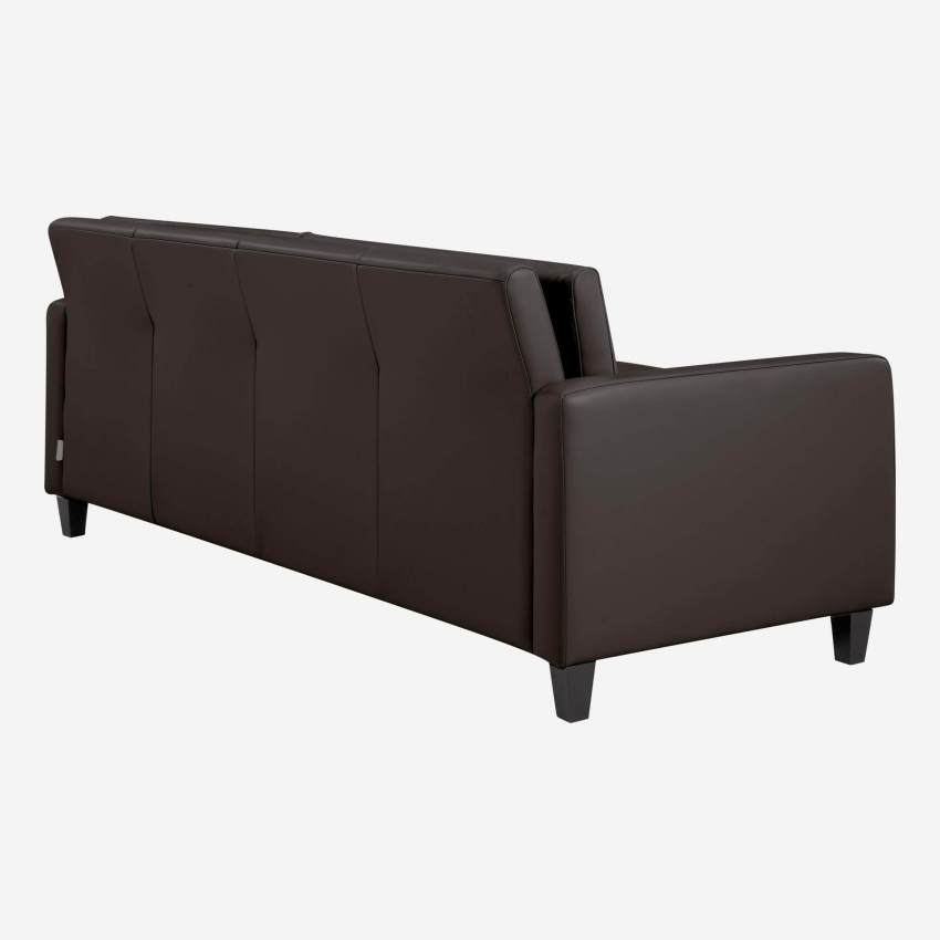 3-Sitzer-Sofa aus Leder - Braun - Schwarze Füße