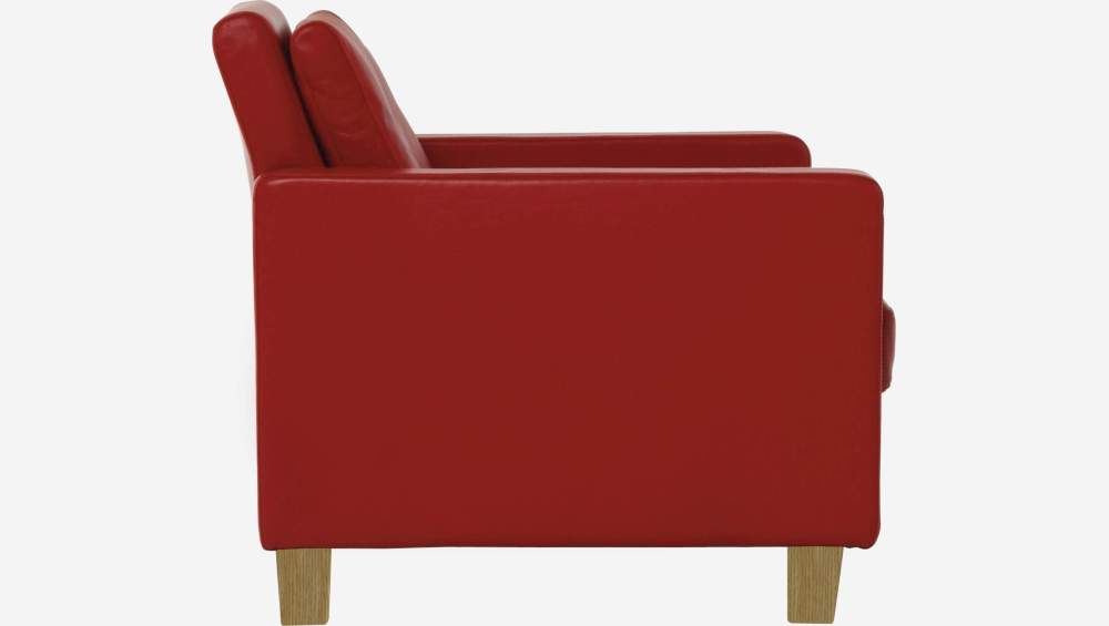 Sessel aus Leder - Rot - Eichenfüße
