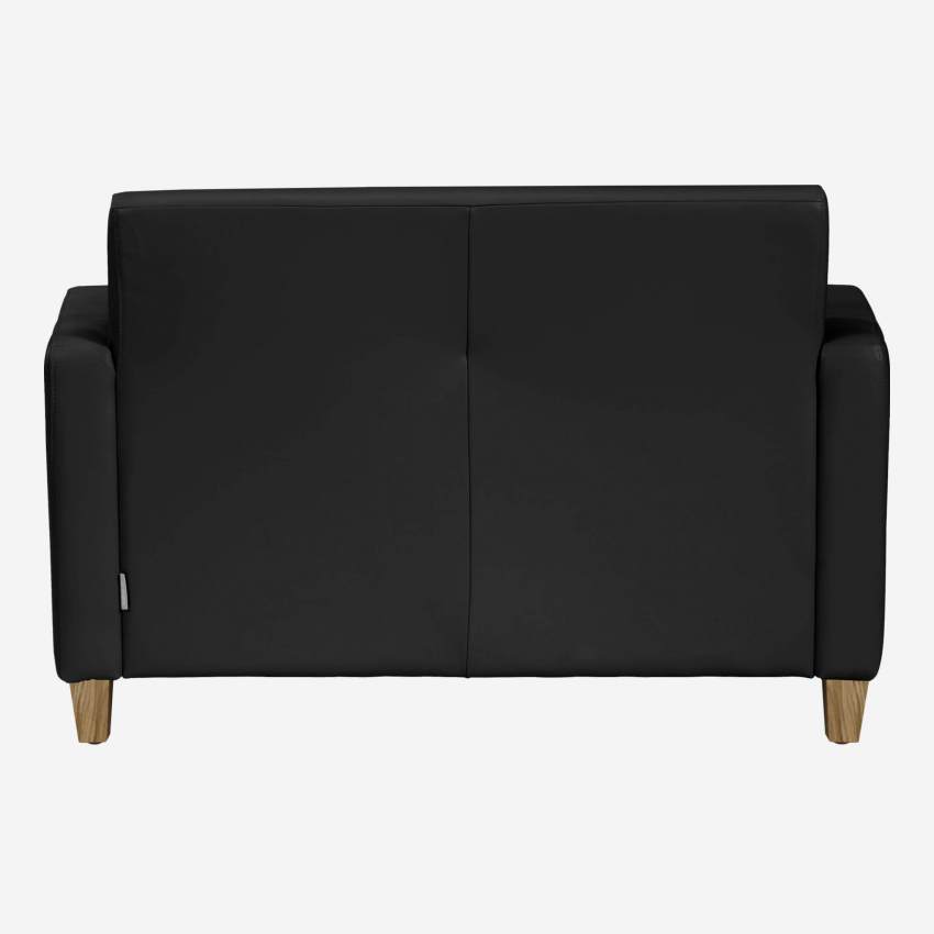 Sofá compacto de piel - Negro - Patas roble