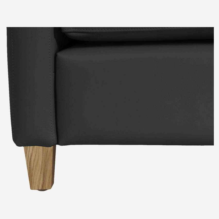 Sofá compacto de piel - Negro - Patas roble