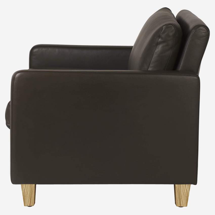 Canapé compact en cuir - Brun - Pieds chêne