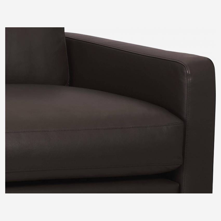 Canapé compact en cuir - Marron - Pieds chêne