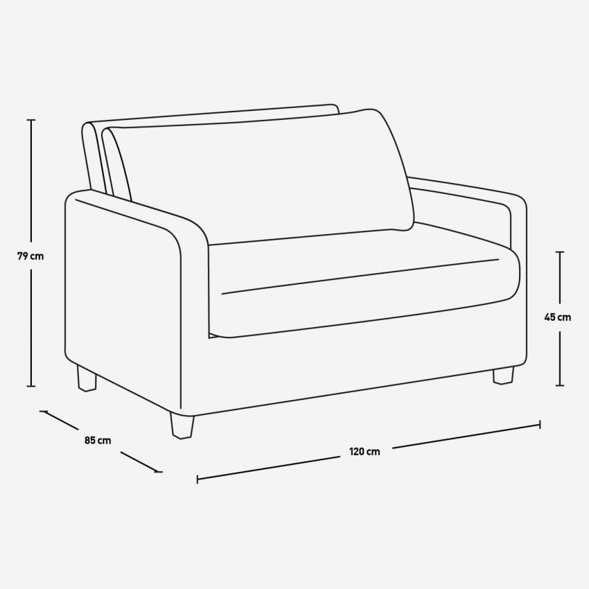 Canapé compact en cuir - Ecru - Pieds chêne