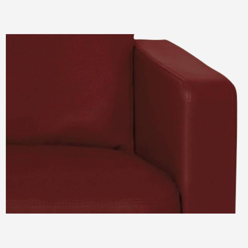 Sofá compacto em pele - vermelho - Pés madeira
