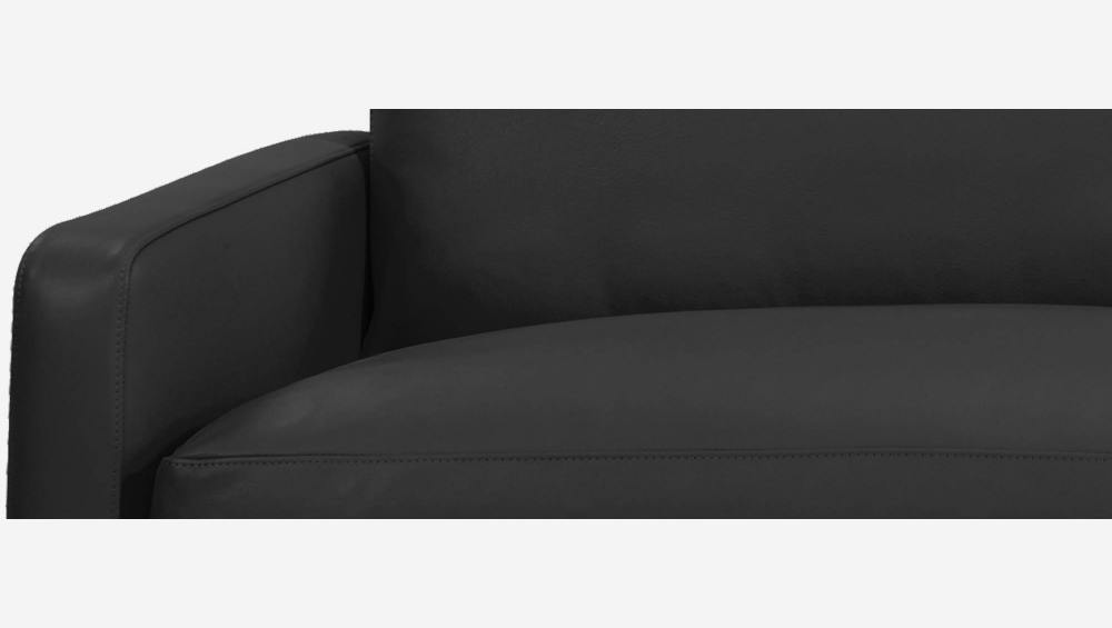 Canapé 2 places en cuir - Noir - Pieds chêne