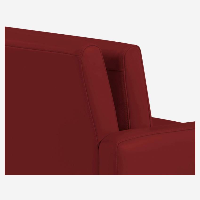 Canapé 2 places en cuir - Rouge - Pieds chêne