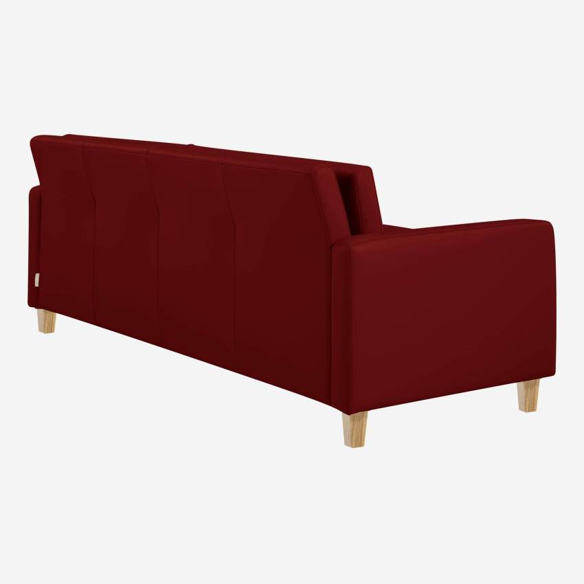 3-Sitzer-Sofa aus Leder - Rot - Eichenfüße