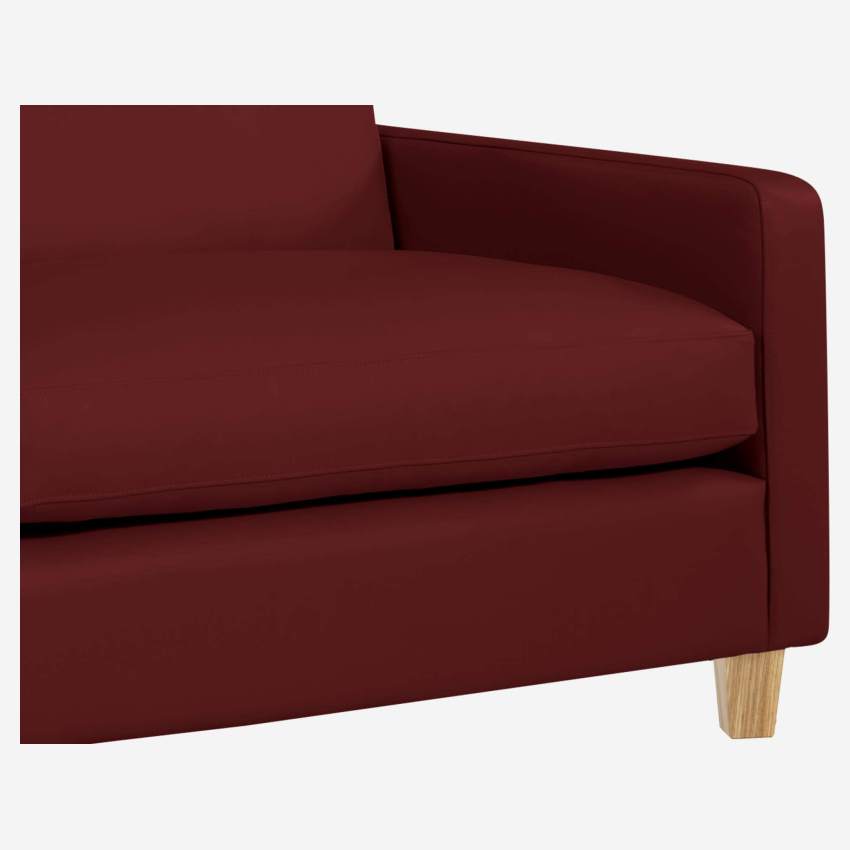 Canapé 3 places en cuir - Rouge - Pieds chêne