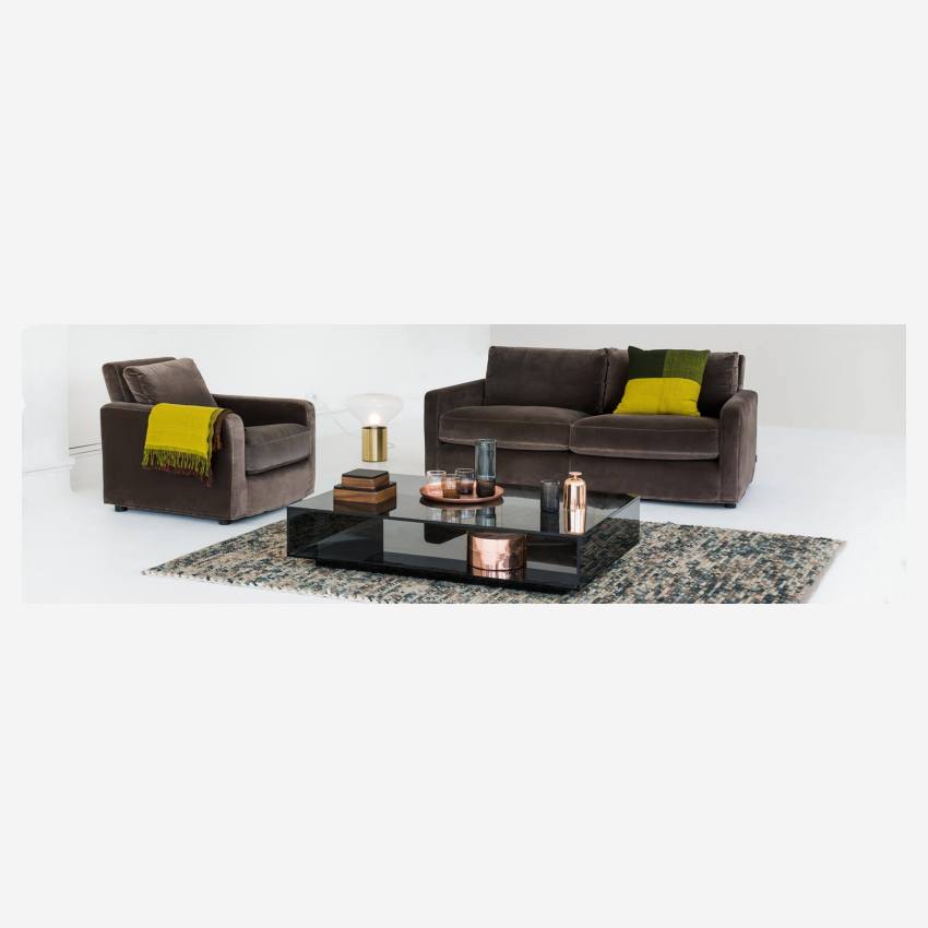 Canapé d'angle 2 places en cuir - Noir - Pieds chêne