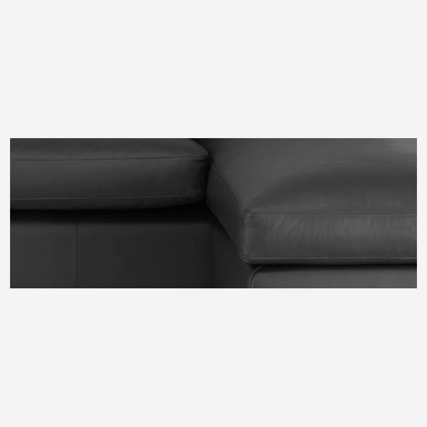 Sofá de ángulo 2 plazas de piel - Negro - Patas roble
