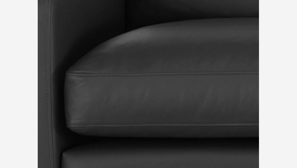Canapé d'angle 2 places en cuir - Noir - Pieds chêne