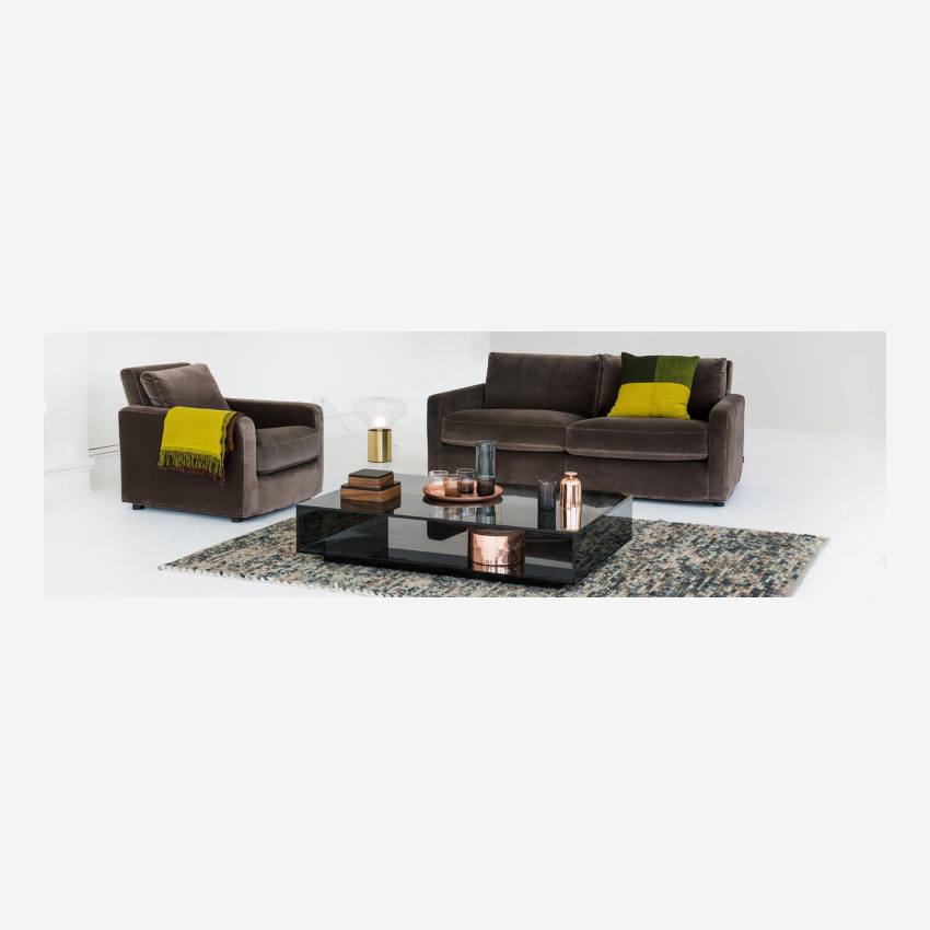 Canapé d'angle 2 places en cuir - Marron - Pieds chêne