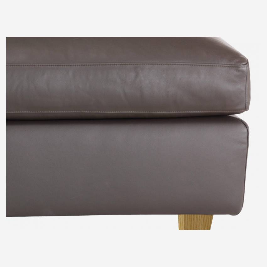 Canapé d'angle 2 places en cuir - Brun - Pieds chêne