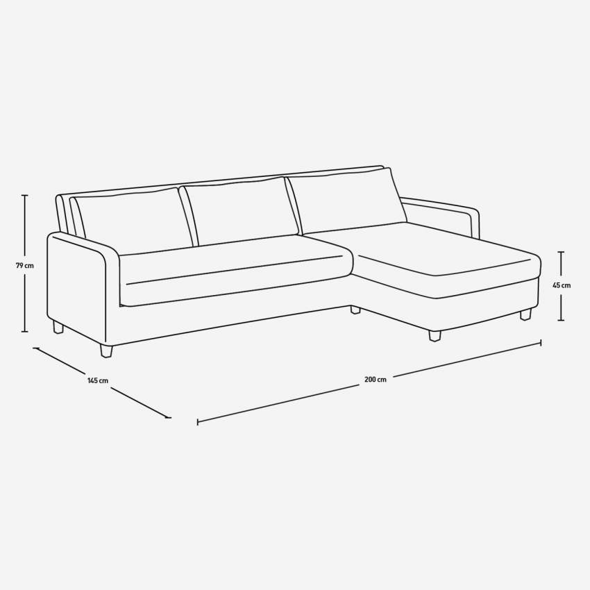 Canapé d'angle 2 places en cuir - Ecru - Pieds chêne