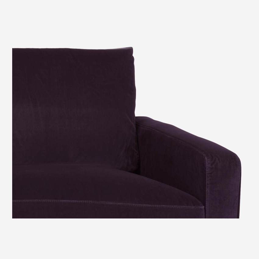 Canapé 2 places en velours - Violet - Pieds chêne
