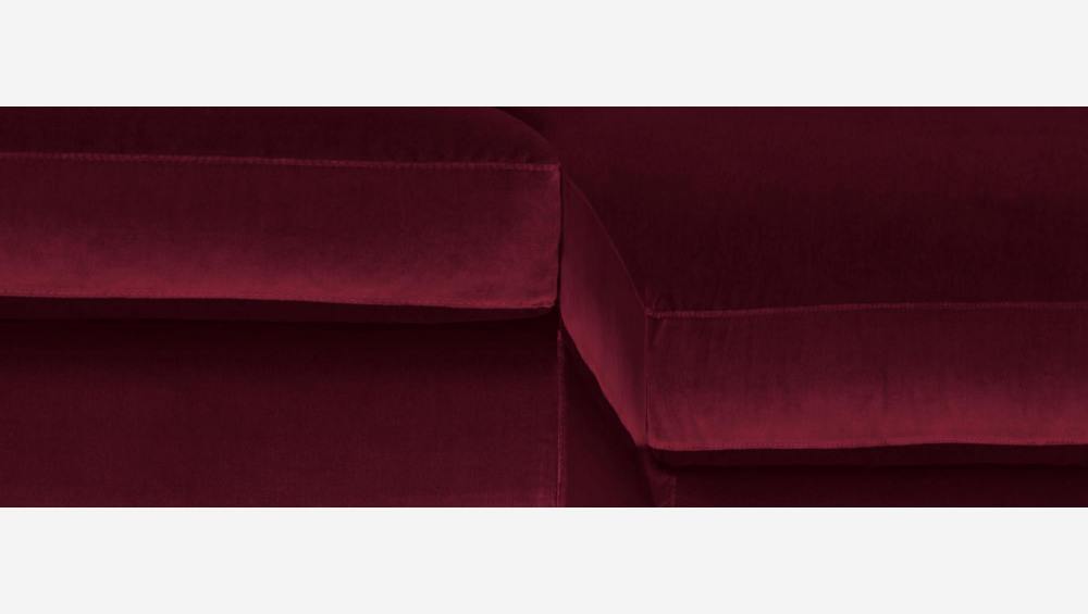 Canapé d'angle 2 places en velours - Rouge - Pieds chêne