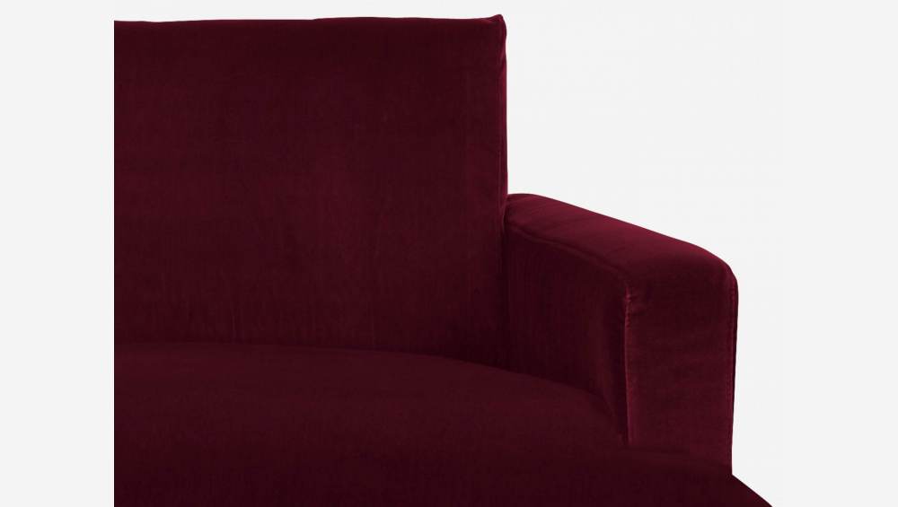 Canapé d'angle 2 places en velours - Rouge - Pieds chêne