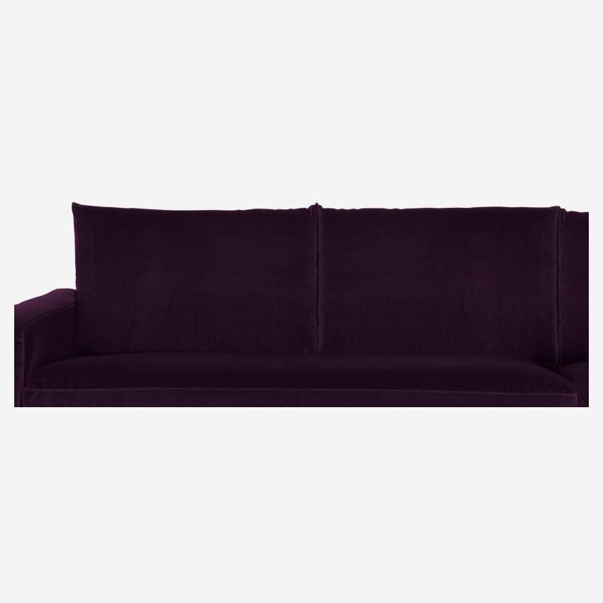 Canapé d'angle 2 places en velours - Violet - Pieds noirs