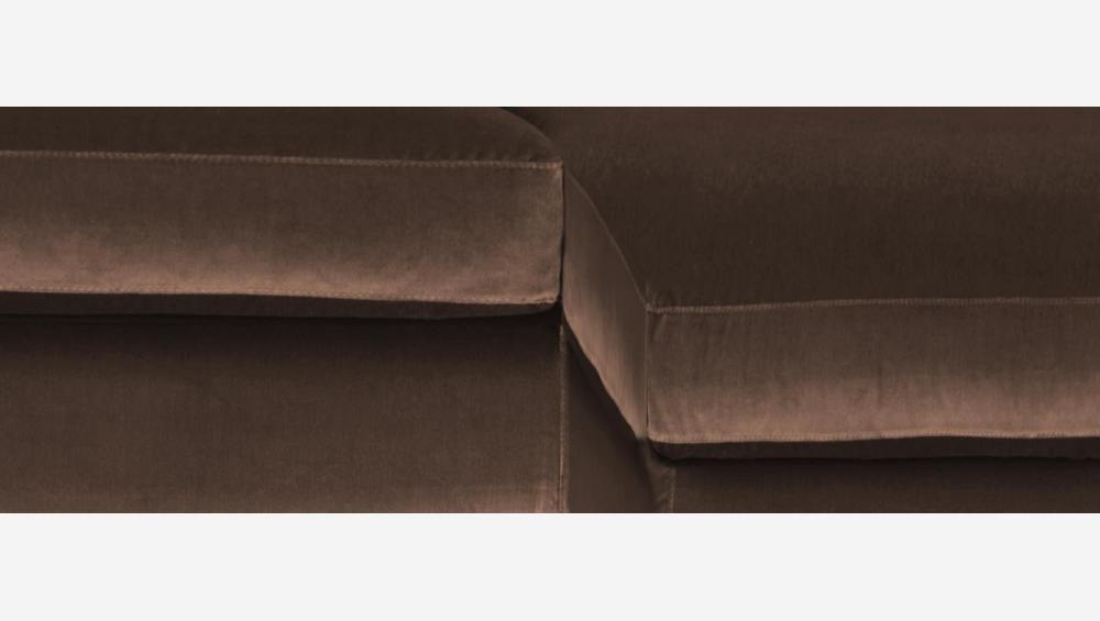 Canapé d'angle 2 places en velours - Taupe - Pieds noirs