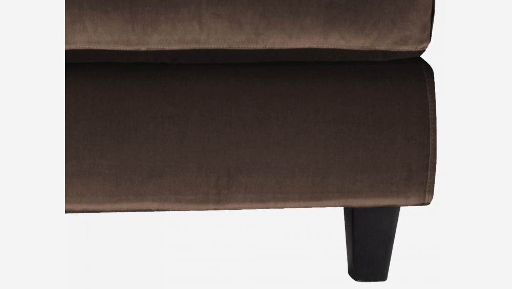 Canapé d'angle 2 places en velours - Taupe - Pieds noirs