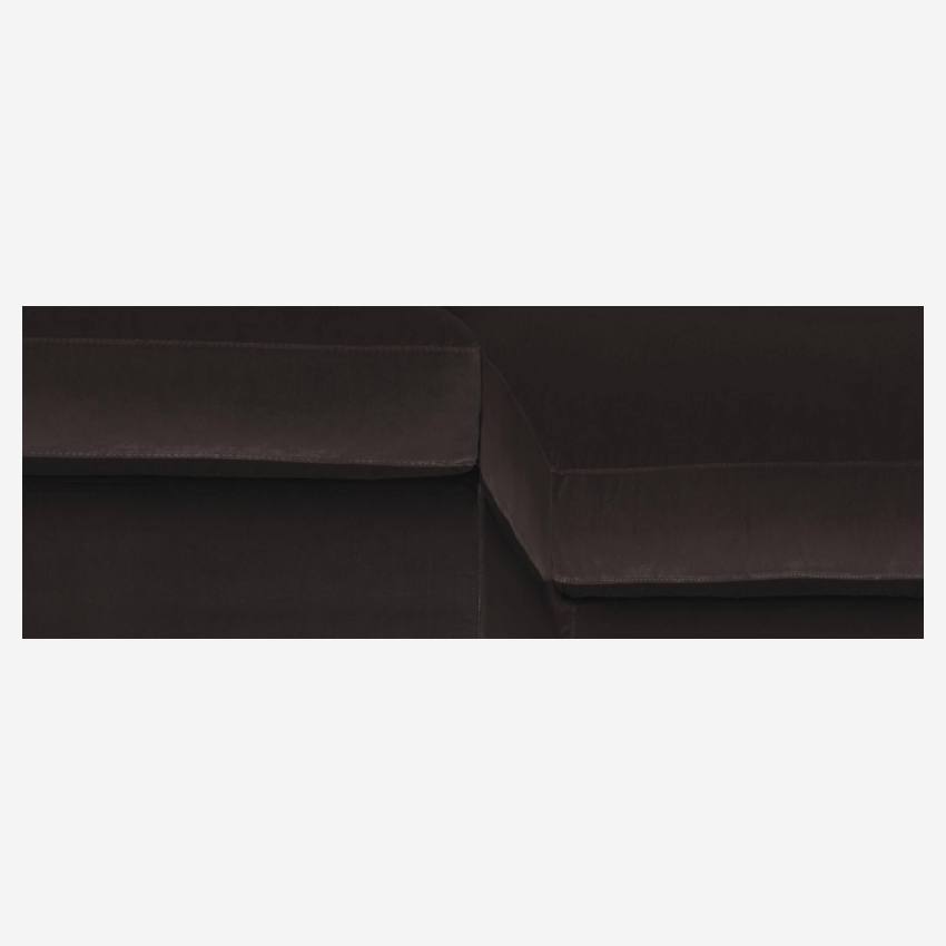 Canapé d'angle 2 places en velours - Marron - Pieds noirs
