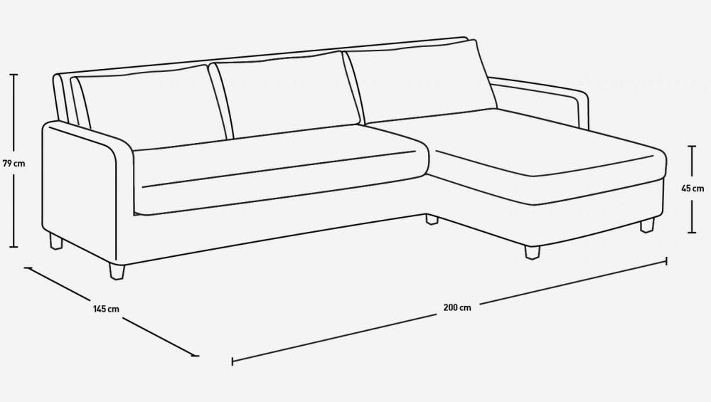Sofá de ángulo 2 plazas de tela italiana - Beige - Patas negras