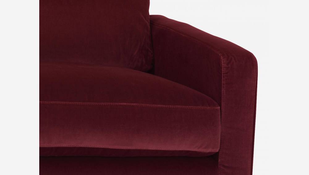 Canapé 3 places en velours - Rouge - Pieds chêne