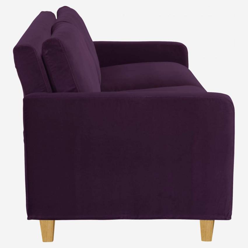 3-Sitzer-Sofa aus Samt - Violett - Eichenfüße