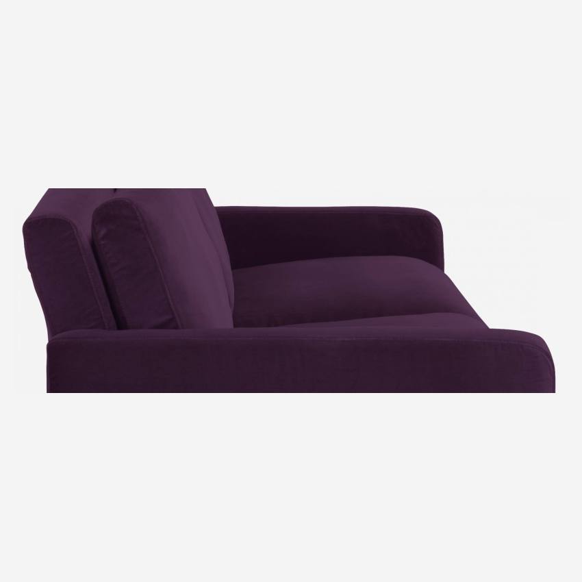 Canapé 3 places en velours - Violet - Pieds chêne