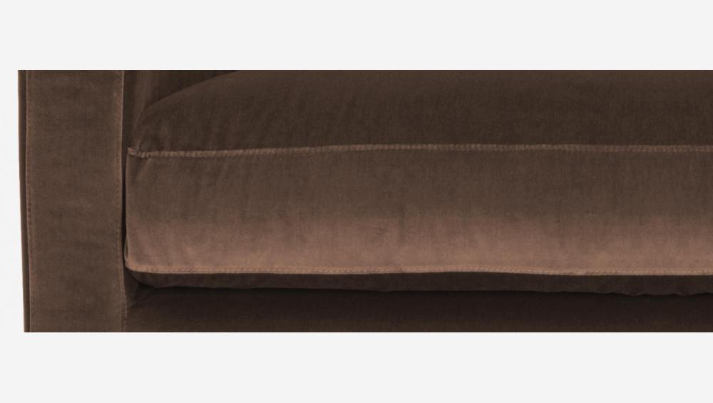 Sofá compacto em veludo - Taupe - Pés madeira
