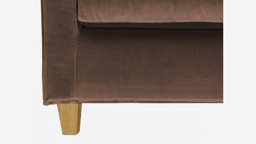 Sofá compacto em veludo - Taupe - Pés madeira