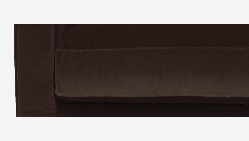 Sofá compacto em veludo - Marrom - Pés madeira
