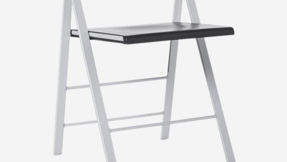 Cadeira dobrável em plástico cinza antracite e pés em aço