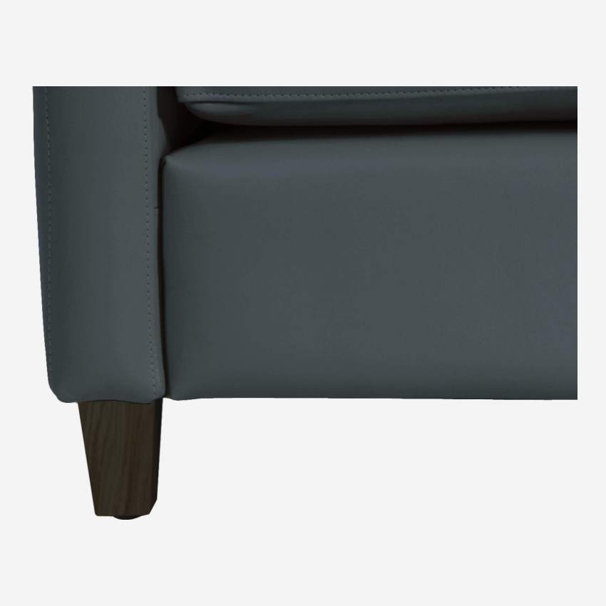 Canapé compact en cuir - Bleu - Pieds noirs